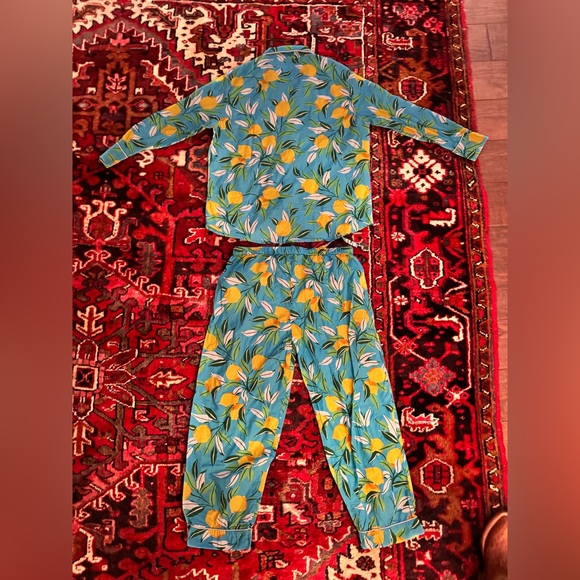 Print Fresh Printfresh Blue Lemon Zest  Lounge Set Pants & Long Sleeve Top SZ M - Picture 2 of 4